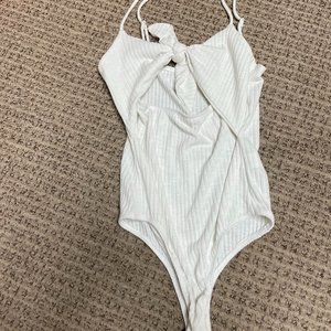 white front tie bodysuit